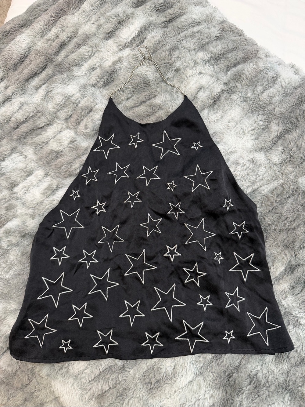 AMIRI Black Star Embroidered Halter Camisole with Chain Strap